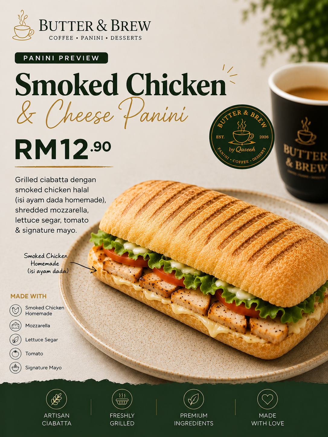 Smoked Chicken & Cheese Panini